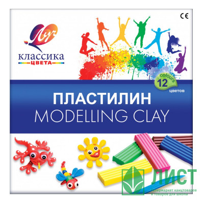 Пластилин 12 цветов 240 грамм (ЛУЧ) КЛАССИКА со стеком картонная коробка арт 7С331-08 Пластилин 12 цветов 240 грамм (ЛУЧ) КЛАССИКА со стеком картонная коробка арт 7С331-08