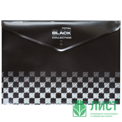Папка-конверт на кнопке deVENTE TOTAL BLACK A4 (240*335мм) 180 мкм, непрозрачная черная с дизайном , индивидуальная маркировка Папка-конверт на кнопке deVENTE TOTAL BLACK A4 (240*335мм) 180 мкм, непрозрачная черная с дизайном , индивидуальная маркировка