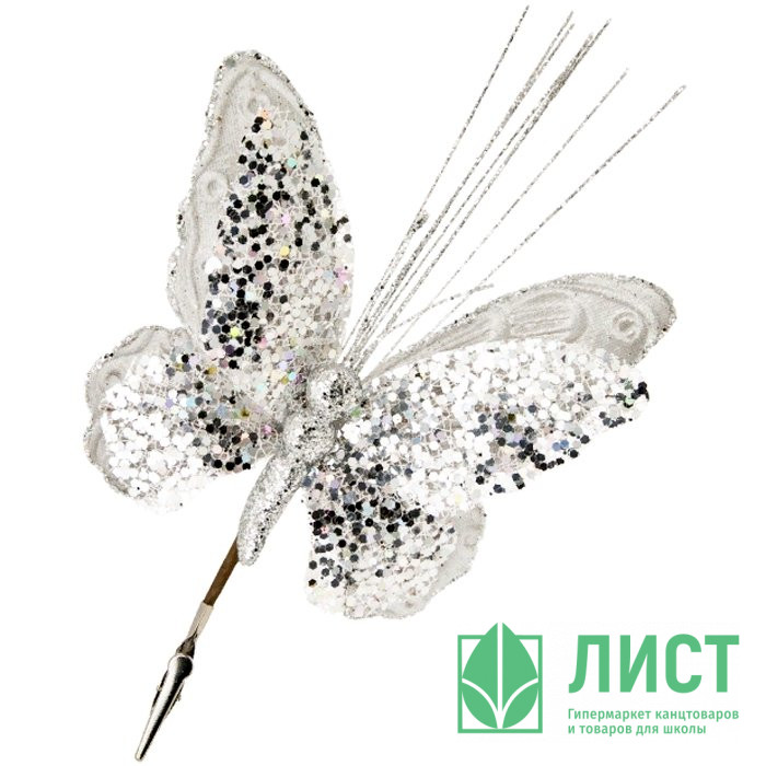 Украшение декоративное "Бабочка" на клипсе 27см цв.серебро арт.86460