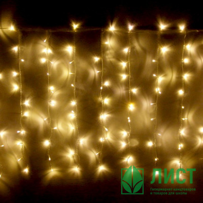 Гирлянда электрическая уличная занавес Дождь 2*1,5м 320LED &quot;Мерцание&quot; цвет теплый белый (светлый провод) арт.183-804 Гирлянда электрическая уличная занавес Дождь 2*1,5м 320LED "Мерцание" цвет теплый белый (светлый провод) арт.183-804