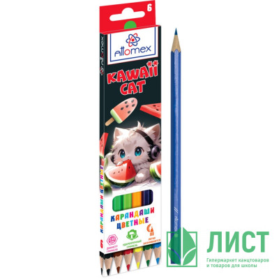Карандаши цветные (Attomex) Kawaii Cat 6 цветов М, 2,65мм шестигранные арт.5021540 Карандаши цветные (Attomex) Kawaii Cat 6 цветов М, 2,65мм шестигранные арт.5021540