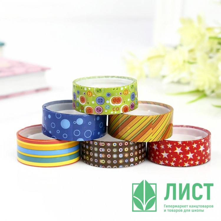 Лента подароч. клейкая 1,5см*5м 6шт/наб. Микс№2 арт.4312700