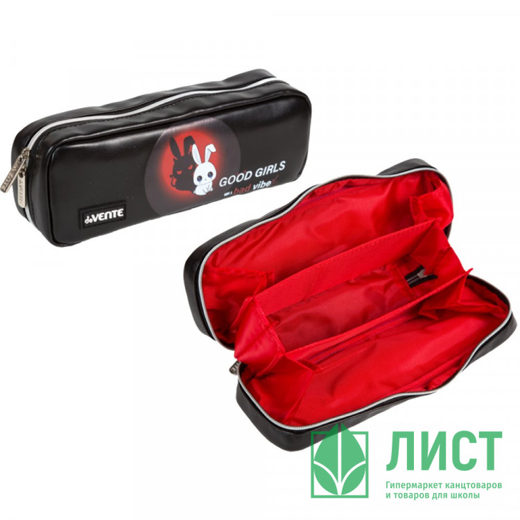 Пенал-косметичка 3 отделения кожзам (deVente) Зайка 210x90x50мм темно-серый арт.7020530