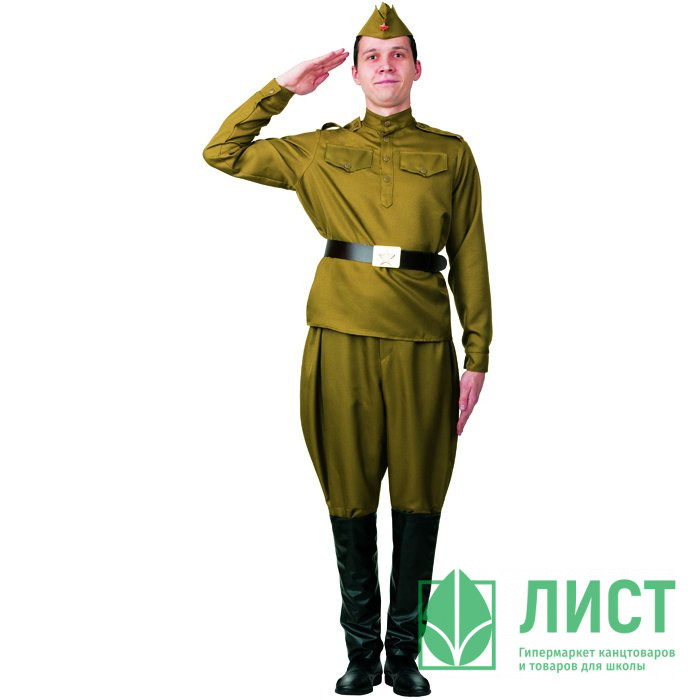 Костюм взрослый Солдат галифе (гимнастерка,брюки,головной убор,ремень) р.48 ткань арт.2031-1-48