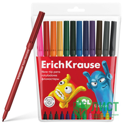 Фломастеры (ErichKrause) Jolly Friends Super Washable 12 цветов арт.61831 Фломастеры (ErichKrause) Jolly Friends Super Washable 12 цветов арт.61831