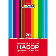 Набор цветного картона и цветной бумаги А4 10 листов картон лакированный + 10 листов бумага мелованная Hatber Creative Set арт 20НКБ4_32438