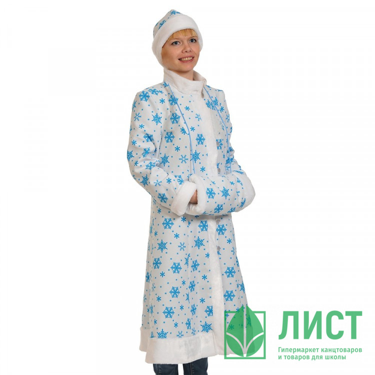 Костюм взрослый Снегурочка лайт МИДИ (халат,шапка,муфта) р.46-48/165 цв.бел/голубой арт.00-1065-M