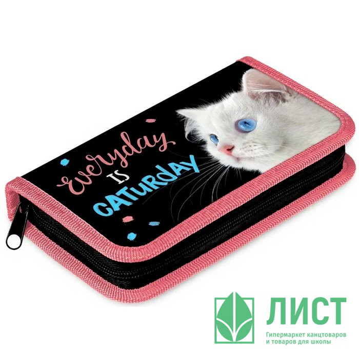Пенал 1 отделение Hatber Белый котик 210х115мм арт.NPn_59346