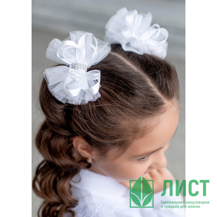 Бант для волос белый Ирис 10см