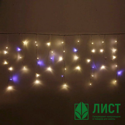Гирлянда эл.д/цлицы занавес Бахрома 3*0,4/0,6м 100LED &quot;Мерцание&quot; цвет теплый белый/белый (светлый провод) арт.18 Гирлянда эл.д/цлицы занавес Бахрома 3*0,4/0,6м 100LED "Мерцание" цвет теплый белый/белый (светлый провод) арт.18