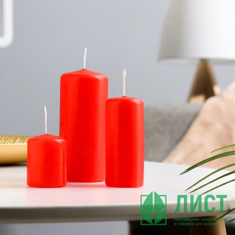 Свеча-столбик "Цилиндр" 03шт/наб. цв.красный арт.7088601
