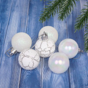 Набор шаров 04см 06шт/наб. "Микс фактур" цв.белый арт.201-1035