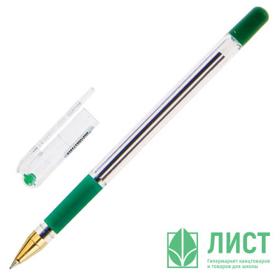 Ручка шариковая  прозрачный корпус  резиновый упор (MC Gold) зеленая арт.MC-04 Ручка шариковая  прозрачный корпус  резиновый упор (MC Gold) зеленая арт.MC-04