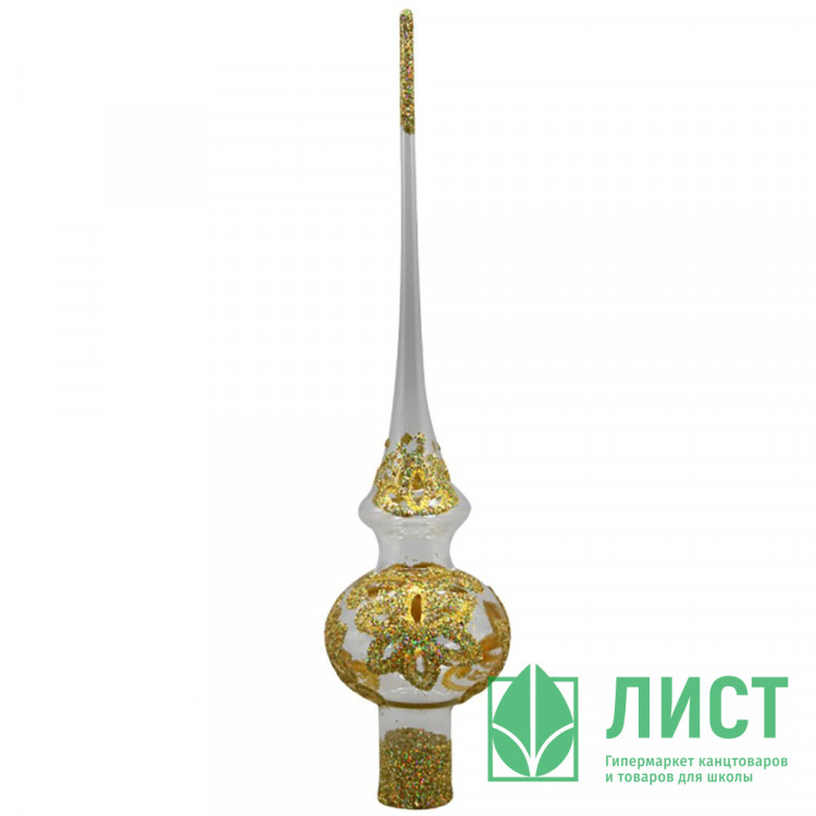 Наконечник на ёлку стекло 28см "Верхушка.Золотой цветок" п/у арт.КВ-224244