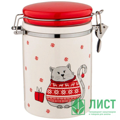 Банка д/сып.продуктов &quot;Christmas gift&quot; 14,1*10,2*16,2см арт.230-413 Банка д/сып.продуктов "Christmas gift" 14,1*10,2*16,2см арт.230-413