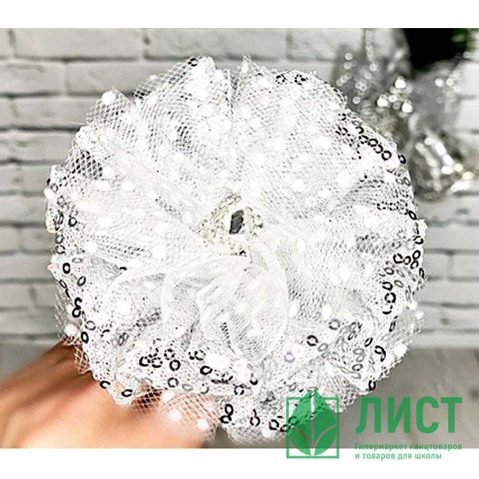 Бант для волос белый 10см Сияние арт.148