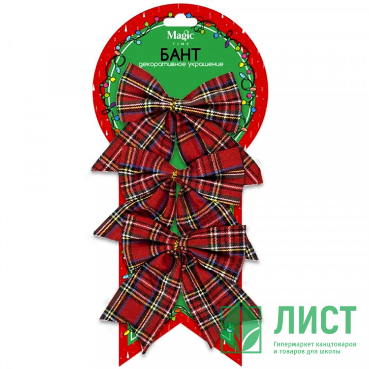 Украшение декоративное "Бант" 10*12см цв.красный в клетку арт.88489
