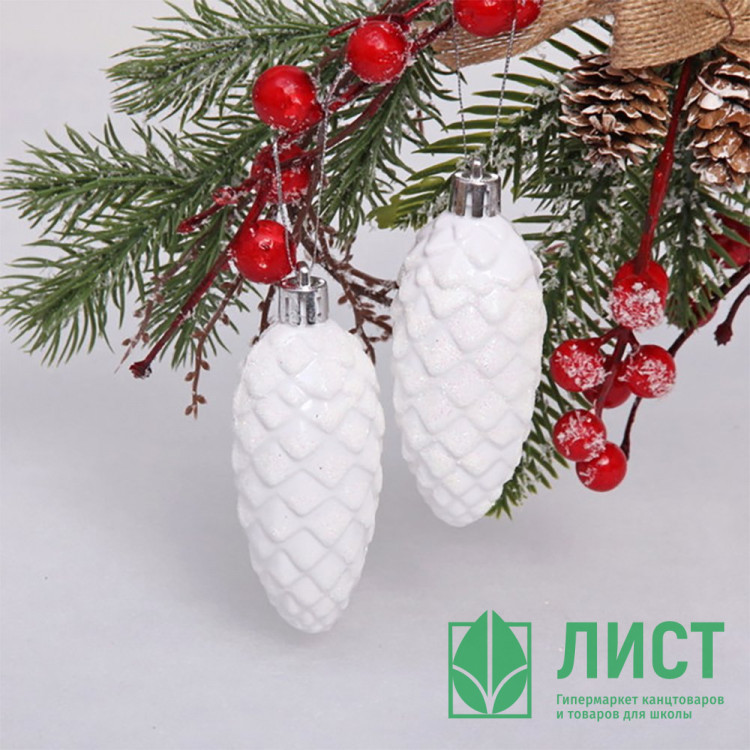 Фигурка на ёлку пластик 09см "Шишки.Таинственное очарование" 02шт/наб. цв.белый арт.916-0419