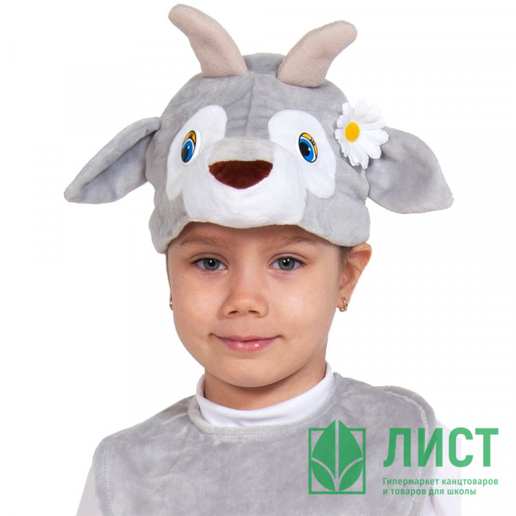 Маска-шапочка карнавальная плюш (ЖИВОТНОЕ) "Козочка" цв.светло-серый арт.52-54 арт.4048