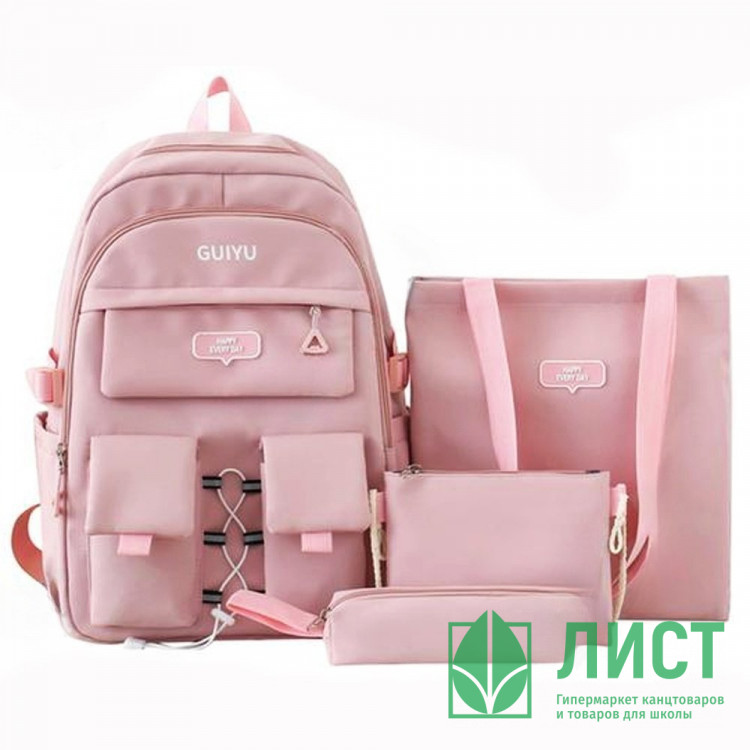 Рюкзак для девочек (SUGE)+сумка+косметичка+пенал розовый 30×14×46см арт.CC444_SG5536-4