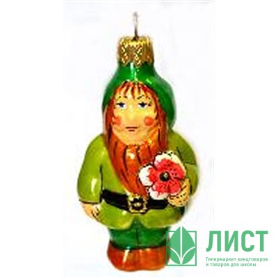 Украшение декоративное стекло 11см &quot;Гном с цветочком&quot; п/у арт.ФУП-386/16 Украшение декоративное стекло 11см "Гном с цветочком" п/у арт.ФУП-386/16