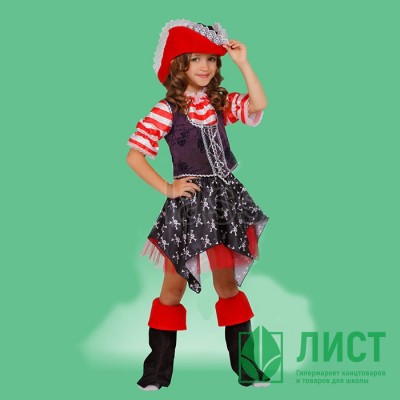 Костюм для девочки Пиратка (треуголка,жилетка,блуза,юбка,сапоги) р.28/110 ткань Костюм для девочки Пиратка (треуголка,жилетка,блуза,юбка,сапоги) р.28/110 ткань