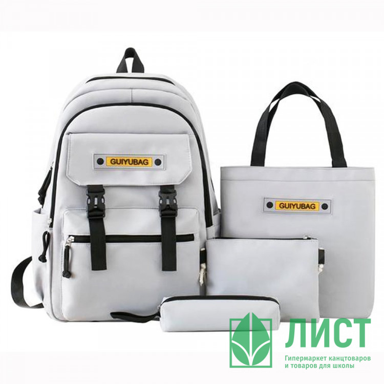 Рюкзак для девочек (SUGE)+сумка+косметичка+пенал серый 45х31х14см арт.CC444_SG5515-2