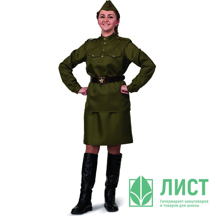 Костюм взрослый Солдатка (блуза,юбка,ремень,пилотка) р.46 текстиль арт.2030-46