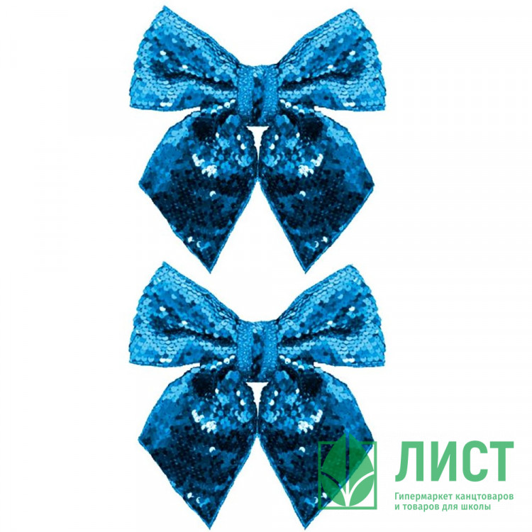 Украшение декоративное "Бант" 02шт/наб. 14см лазурь с пайетками арт.90826