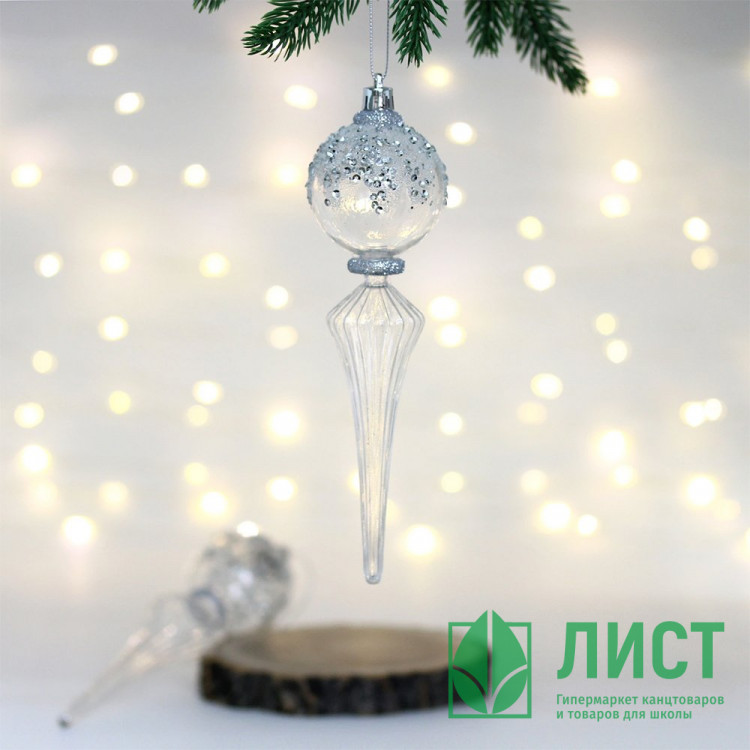 Украшение декор.подвеска пластик "Сосулька. Изящный блеск" 19см 02шт/наб. цв.белый арт.107-6117