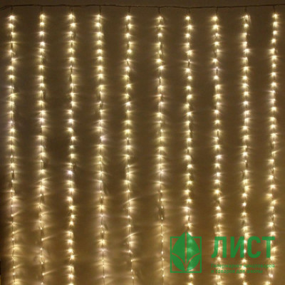 Гирлянда электрическая уличная занавес Дождь 3*2м 480LED &quot;Водопад&quot; цвет теплый белый (светлый провод) 6режимов арт.725-581 Гирлянда электрическая уличная занавес Дождь 3*2м 480LED "Водопад" цвет теплый белый (светлый провод) 6режимов арт.725-581