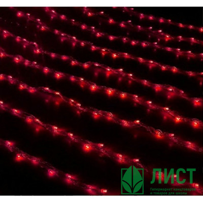 Гирлянда электрическая для дома занавес Дождь 1,5*1м 300LED цвет красный (светлый провод) арт.671634 Гирлянда электрическая для дома занавес Дождь 1,5*1м 300LED цвет красный (светлый провод) арт.671634