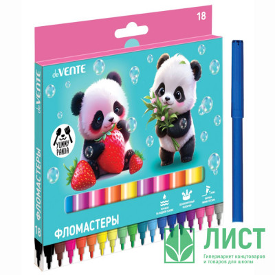 Фломастеры (deVENTE) Yummy Panda 18 цветов вентилируемый колпачок картонная коробка арт.5082531 Фломастеры (deVENTE) Yummy Panda 18 цветов вентилируемый колпачок картонная коробка арт.5082531