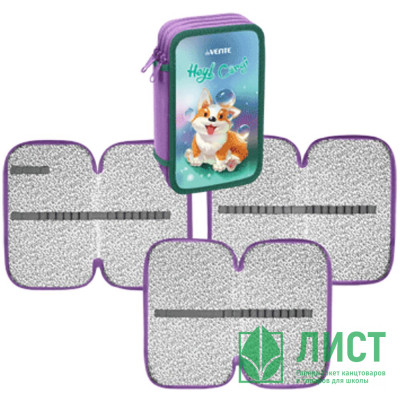 Пенал 3 отделения (deVente) 205х120мм Hey Corgi тиснение фольгой арт.7013302 Пенал 3 отделения (deVente) 205х120мм Hey Corgi тиснение фольгой арт.7013302