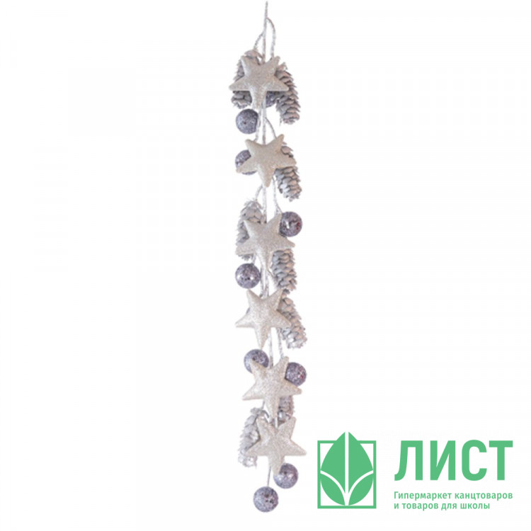 Украшение декоративное "Ветка. Шишки, шарики пенопласт" 58см цв.белый арт.94436