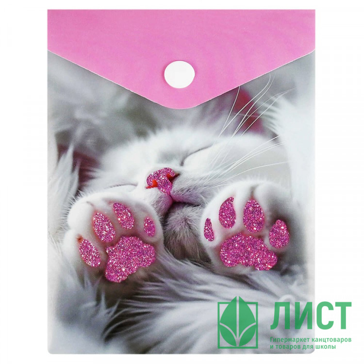 Папка-конверт на кнопке А6 (Феникс) 180мкм Котолапки арт.69024