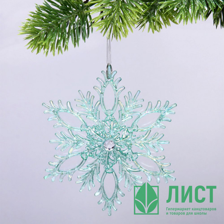 Украшение декор.подвеска "Снежинка. Переливы" 13,5см цв.зеленый арт.916-0889