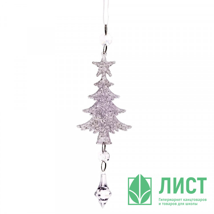 Украшение декор.подвеска пластик "Ёлочка с подвесом" 20см цв.серебро арт.808057