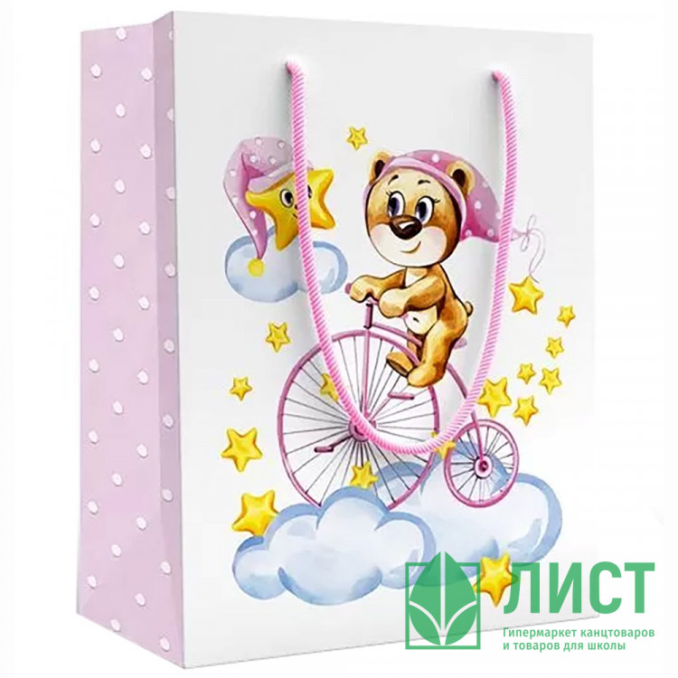 Пакет подароч. бумаж. 23*18смМишка на велосипеде арт.151101990