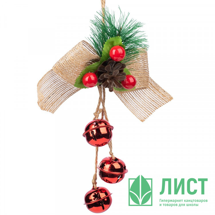 Украшение декор.подвеска металл. "Бубенчики с декором" 13,5*9см, гроздь 3шт цв.красный арт.91156