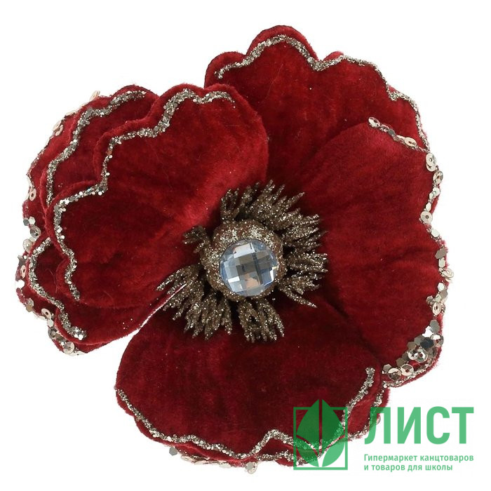 Украшение декор. на клипсе "Цветок. Магнолия" 15см цв.бордовый арт.761545