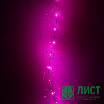Гирлянда электрическая для дома фигурная 1,5м 18LED &quot;Сверкающие хрусталики&quot; цвет розовый (на батарейках) арт.183-0002 Гирлянда электрическая для дома фигурная 1,5м 18LED "Сверкающие хрусталики" цвет розовый (на батарейках) арт.183-0002