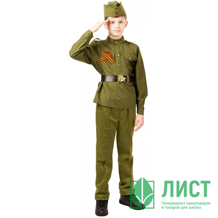 Костюм для мальчика Солдат (гимнастерка,брюки,пилотка,ремень,георгиевская лента) р.40(152) хлопок арт.2130 к-21-40-152