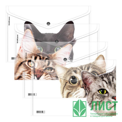 Папка-конверт на кнопке А4 (ErichKrause) 160мкм Hiding Cats ассорти арт.61155 Папка-конверт на кнопке А4 (ErichKrause) 160мкм Hiding Cats ассорти арт.61155