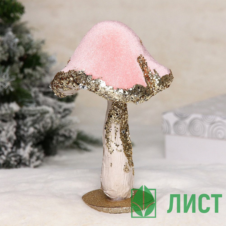 Игрушка декор. "Бархат Грибочек сказочный" 18,5см цв.розовый арт.183-0523