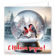 Бирка-открытка "С Новым годом!" снегири 7*7см арт.9201619