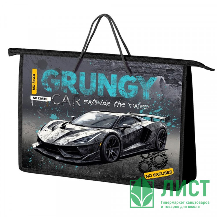 Сумка пластик А4 Оникс на молнии ручка-шнур арт ПТ-15-4 Авто гранж широкая боковинка