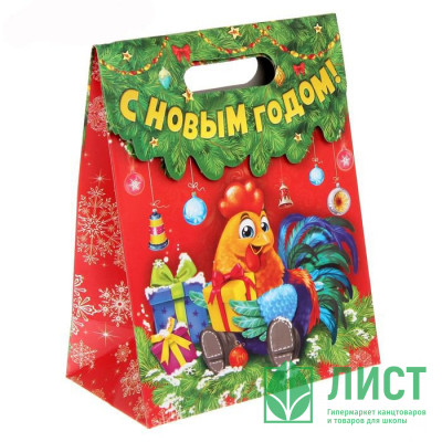Пакет подарочный 18*23см бумаж. Петух с подарком арт.1313828 Пакет подарочный 18*23см бумаж. Петух с подарком арт.1313828