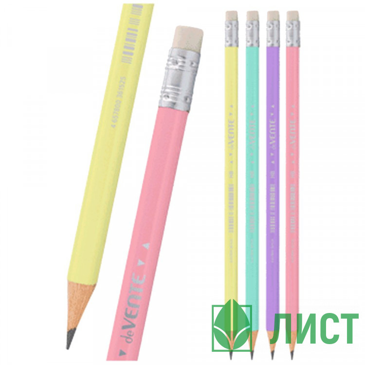 Карандаш чернографитный deVENTE c ластиком HB Пастель (Pastel) трехгранный корпус пластик арт.5032337