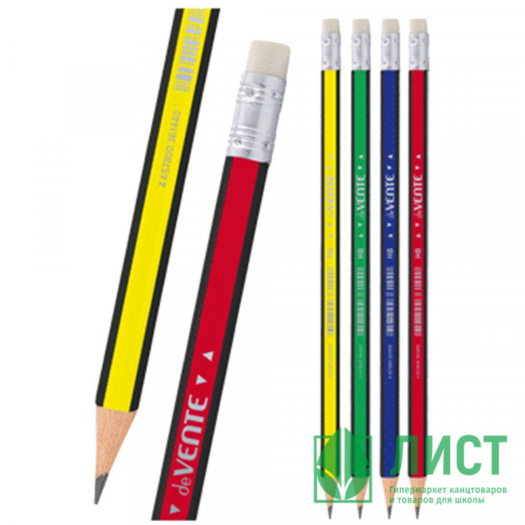 Карандаш черно-графитный deVENTE HB,  корп  трехгранный, ассороти с черн. гранями арт.5032335 (Ст.)
